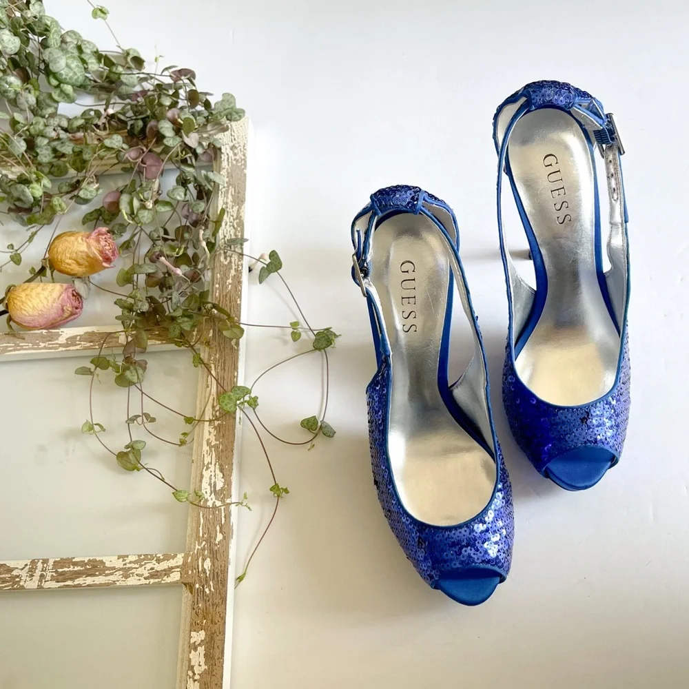 NEW Guess Blue Sequin Heels